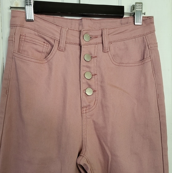Mauve Pink Button Fly Flare High Rise Jean - Picture 2 of 11